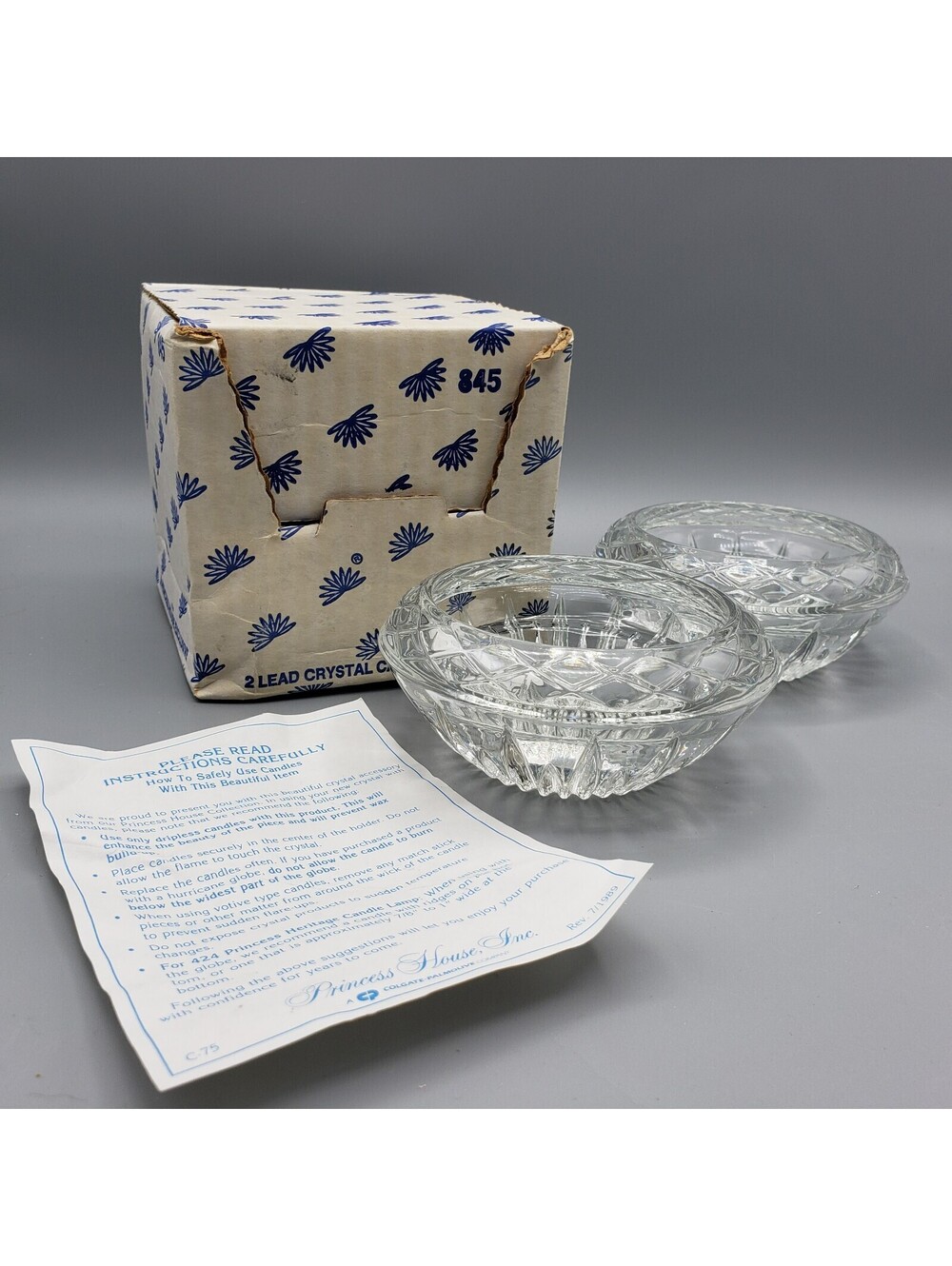 Princess House Highlights 3 Way Candle Holder Pair Lead Crystal NIB #845